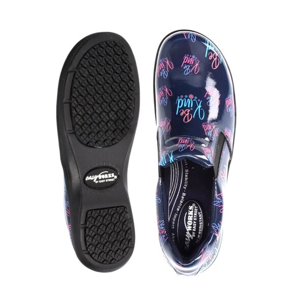 Easy Works By Easy Street Slip-Resistant "Be Kind" Clogs Shoes Navy & Pink 6W - Picture 6 of 14